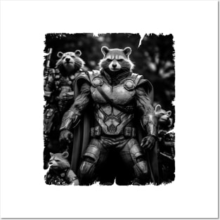 Raccoon Rocket Special Forces guardian of the galaxy black and white Posters and Art